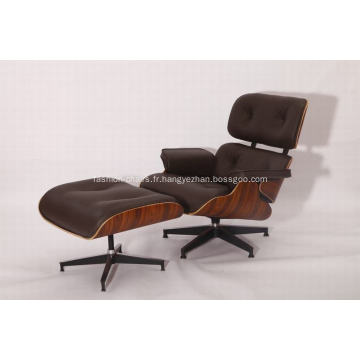 Chaise longue en cuir Rosewood Eames et pouf